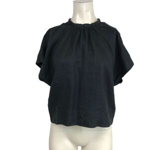 EVERLANE - WOMEN'S 4 - BLACK SHORT SLEEVE ROUND NECK 100% LINEN DOLMAN TOP SHIRT